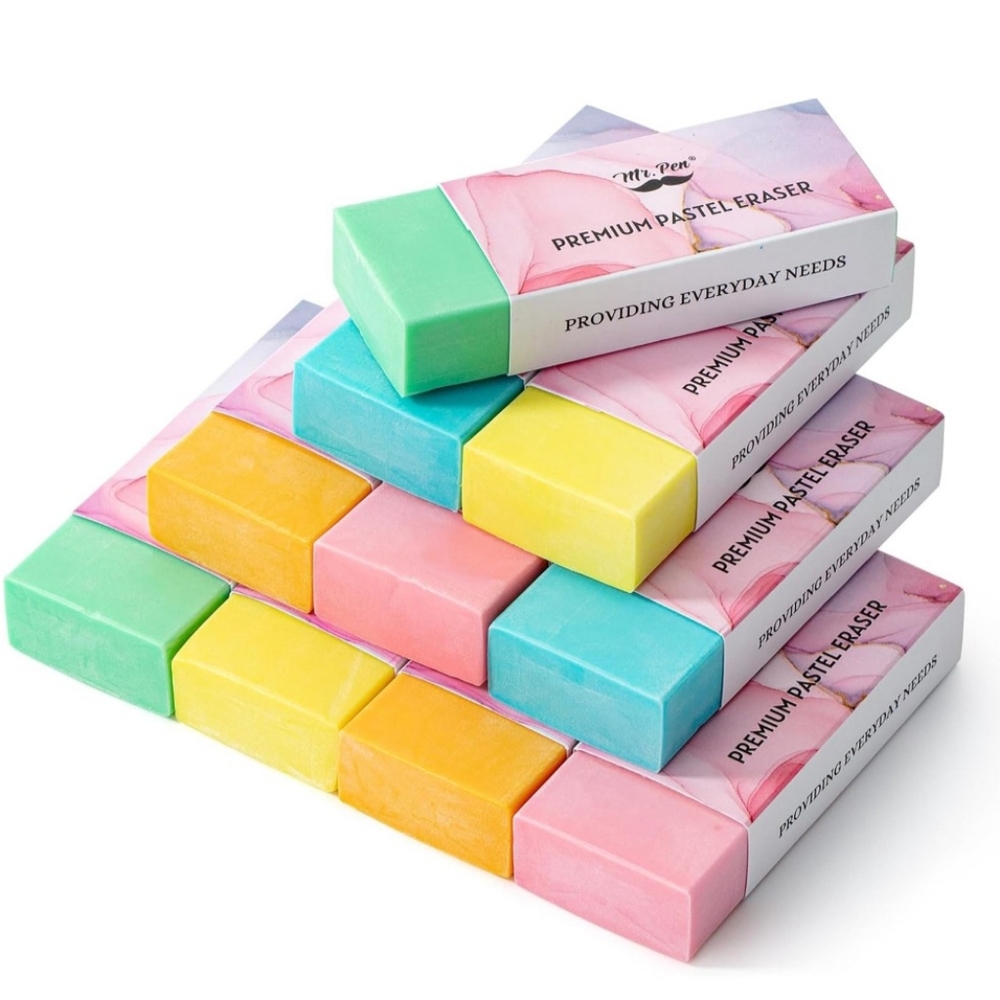 Sealed 10 Pack Mr. Pen Premium Pastel Erasers/ Pencil Erasers In Bright Colors.